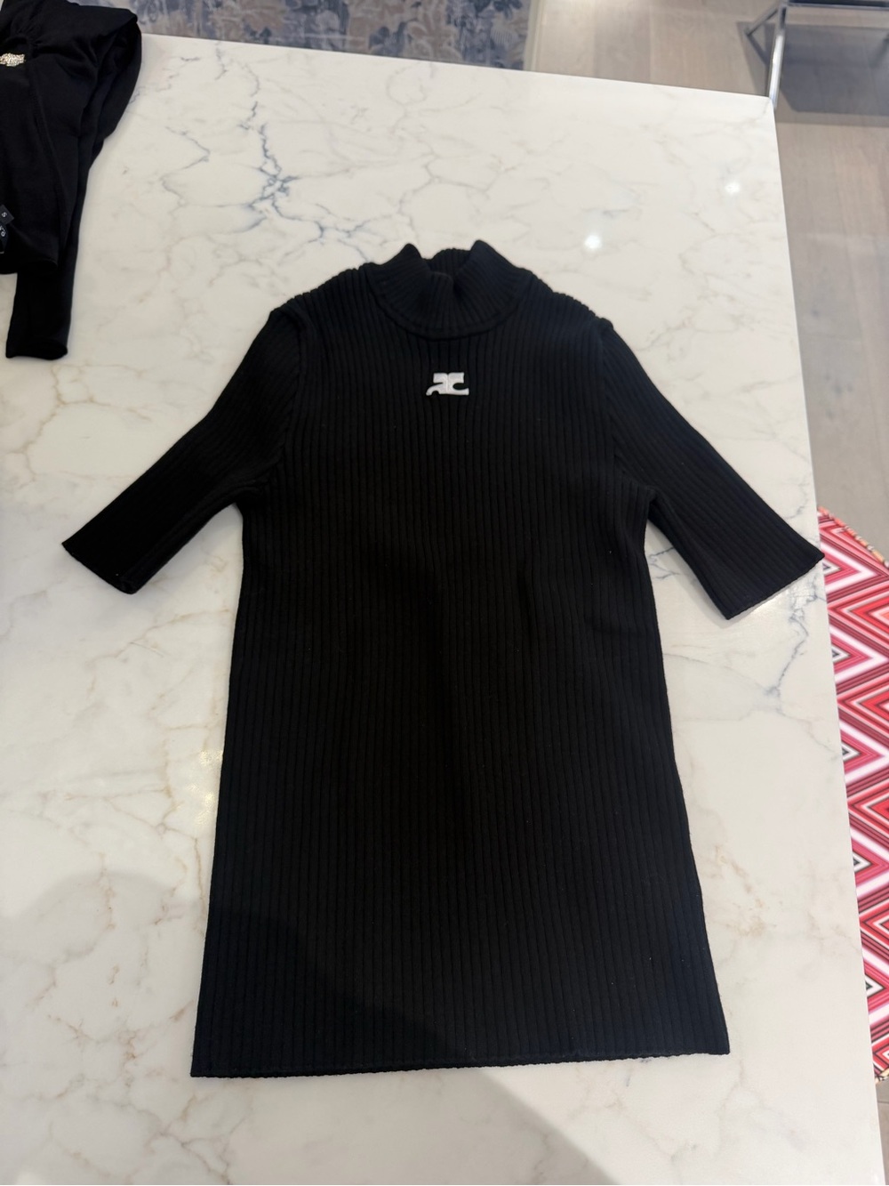 Courrèges Black Ribbed Logo Mock Neck Top Size S